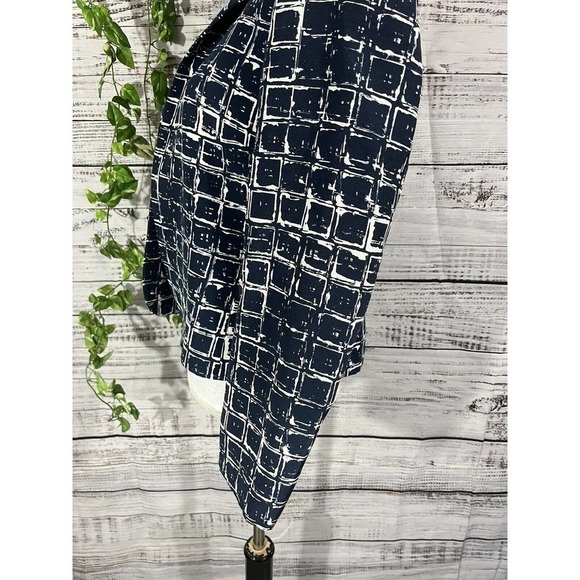 Louben Blazer Jacket size 8 Navy Blue Tan Squares Open Front Career Professional - Picture 9 of 11